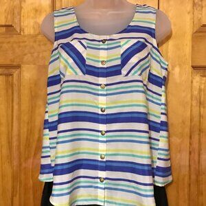 Mine Multi Color Stripe Tank Top Blouse Small  4 - 6100% Polyester Open Slit